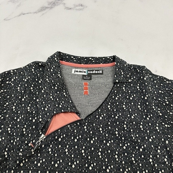 Jamie Sadock Womens Golf Shirt Size M Black Gray Polka Dot Knit Short Sleeve - Picture 2 of 11